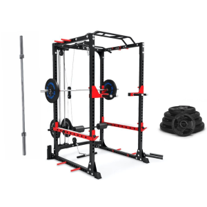 Jaula de Sentadillas con Polea + 80 kgs + Barra de 220 50mm Profesional